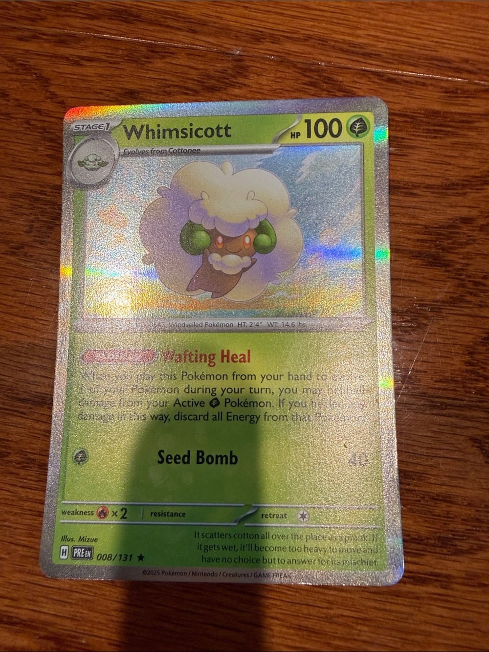 Pokemon Whimsicott Holographic Green Card